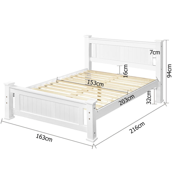 Wooden Bed Frame Pine Wood Queen White