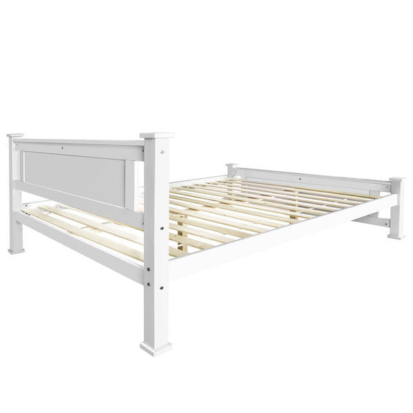 Wooden Bed Frame Pine Wood Queen White