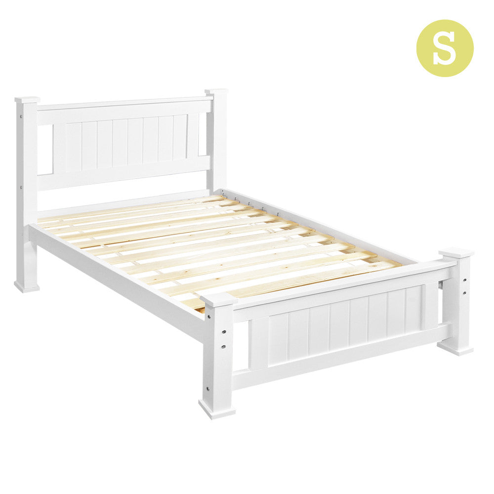 Wooden Bed Frame Pine Wood Single White