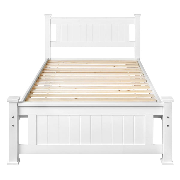 Wooden Bed Frame Pine Wood Single White