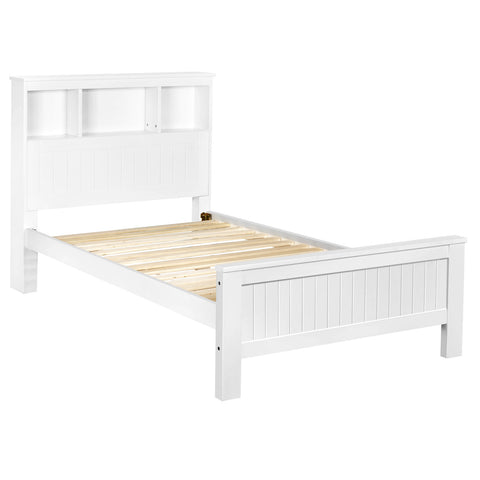 Wooden Bed Frame King Single w/ Shelf White