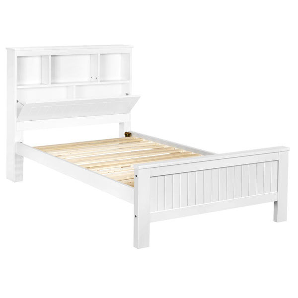Wooden Bed Frame King Single w/ Shelf White