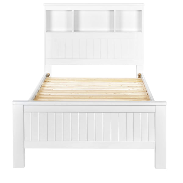 Wooden Bed Frame King Single w/ Shelf White