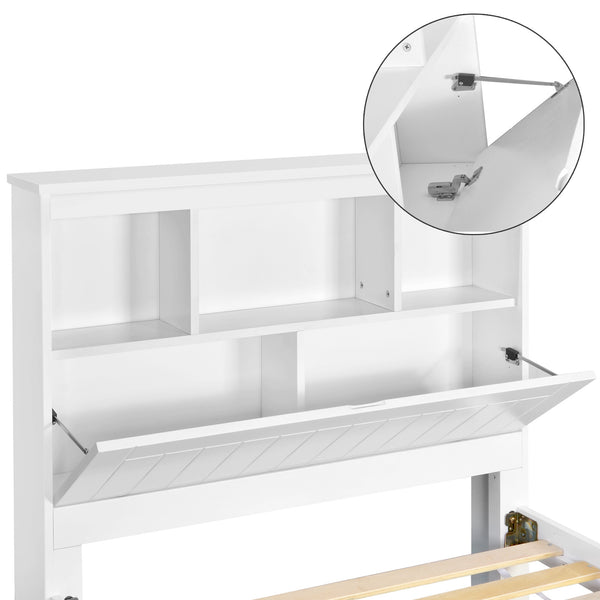 Wooden Bed Frame King Single w/ Shelf White