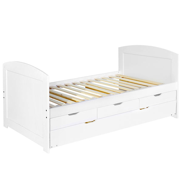 Wooden Bed Frame Pine Wood w/ Drawers Single White