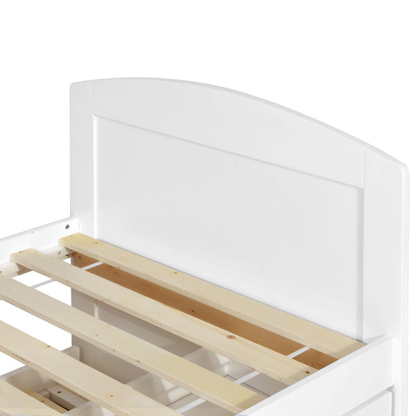Wooden Bed Frame Pine Wood w/ Drawers Single White