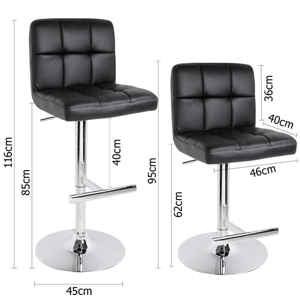 Set of 2 PU Leather Kitchen Bar Stool Black