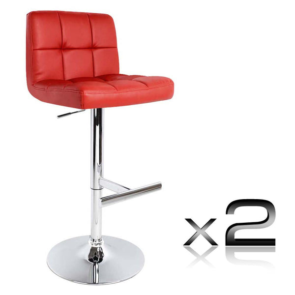Set of 2 PU Leather Kitchen Bar Stool Red