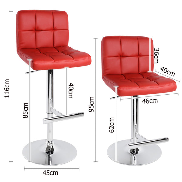 Set of 2 PU Leather Kitchen Bar Stool Red