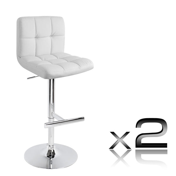 Set of 2 PU Leather Kitchen Bar Stool White
