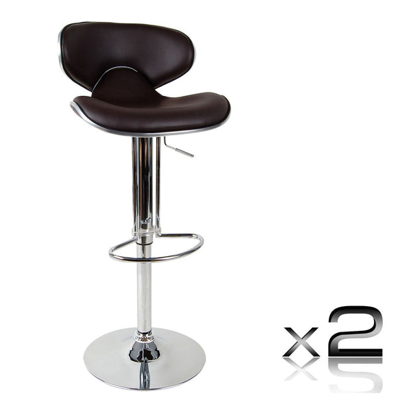 Set of 2 PU Leather Kitchen Bar Stool Chocolate