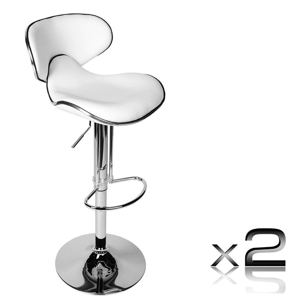 Set of 2 PU Leather Kitchen Bar Stool White