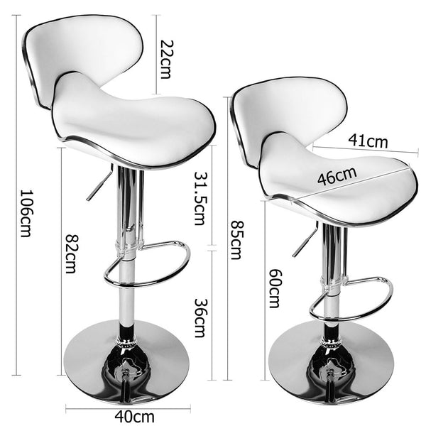Set of 2 PU Leather Kitchen Bar Stool White