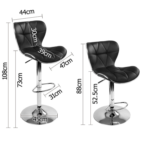 Set of 2 PU Leather Kitchen Bar Stool Black