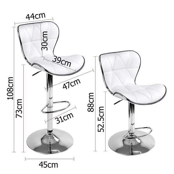 Set of 2 PU Leather Kitchen Bar Stool White