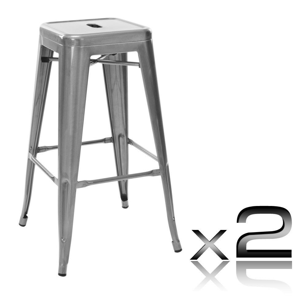 Set of 2 Steel Kitchen Bar Stool 76cm Metallic