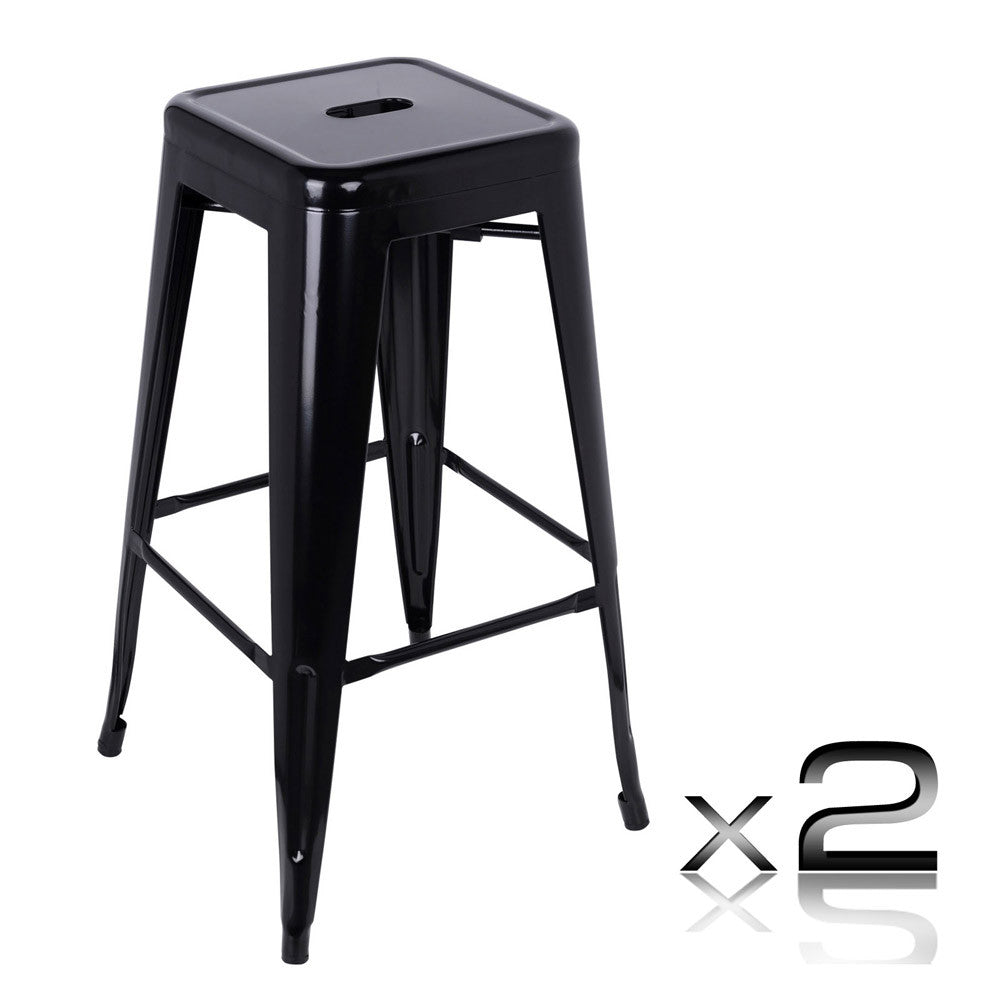 Set of 2 Steel Kitchen Bar Stool 76cm Black