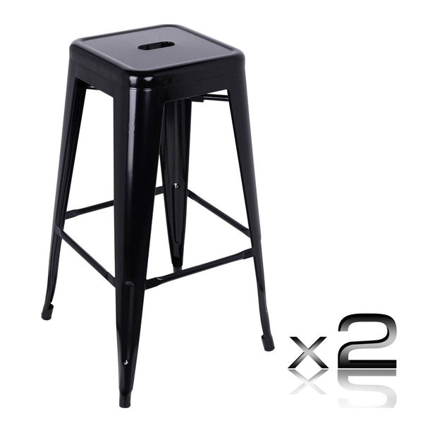 Set of 2 Steel Kitchen Bar Stool 76cm Black