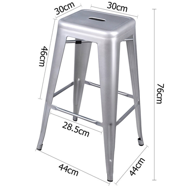 Set of 2 Steel Kitchen Bar Stool 76cm Metallic Silver