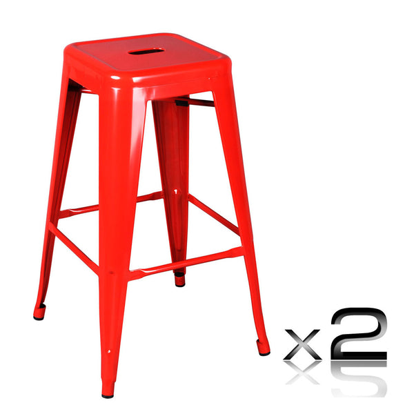 Set of 2 Steel Kitchen Bar Stool 76cm Red