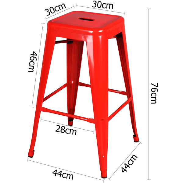 Set of 2 Steel Kitchen Bar Stool 76cm Red
