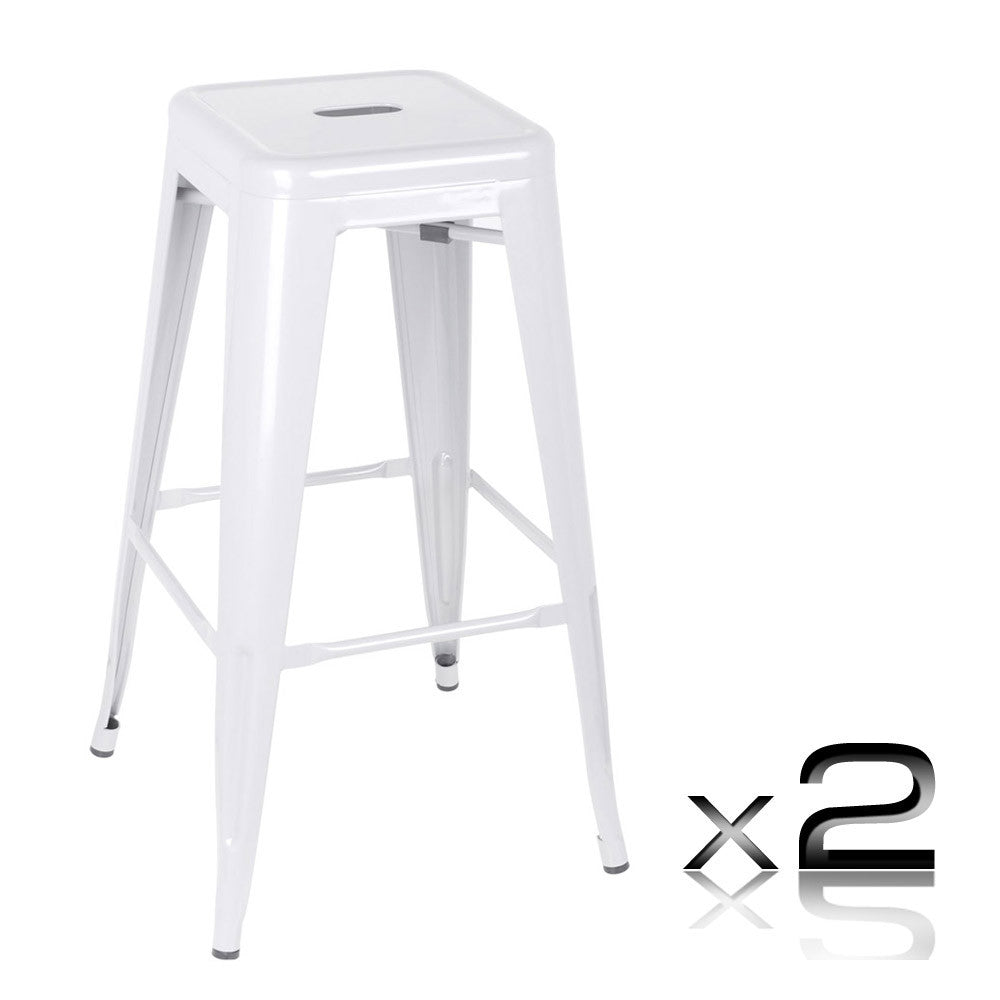 Set of 2 Steel Kitchen Bar Stool 76cm White