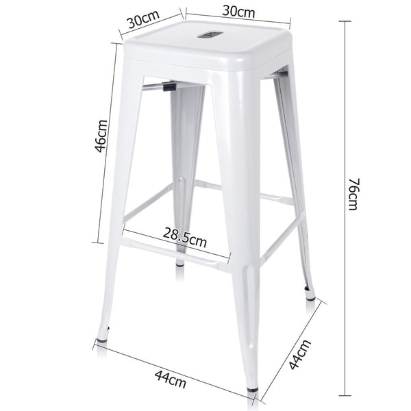Set of 2 Steel Kitchen Bar Stool 76cm White