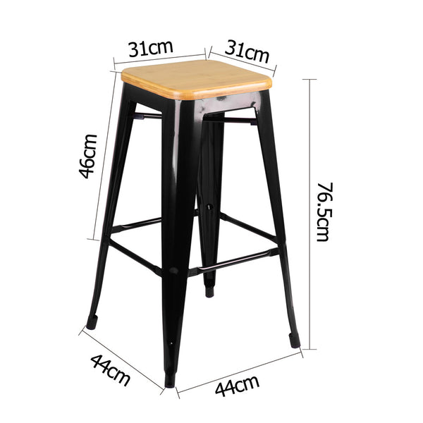 Set of 2 Replica Tolix Bar Stool Bamboo Seat 76cm Black