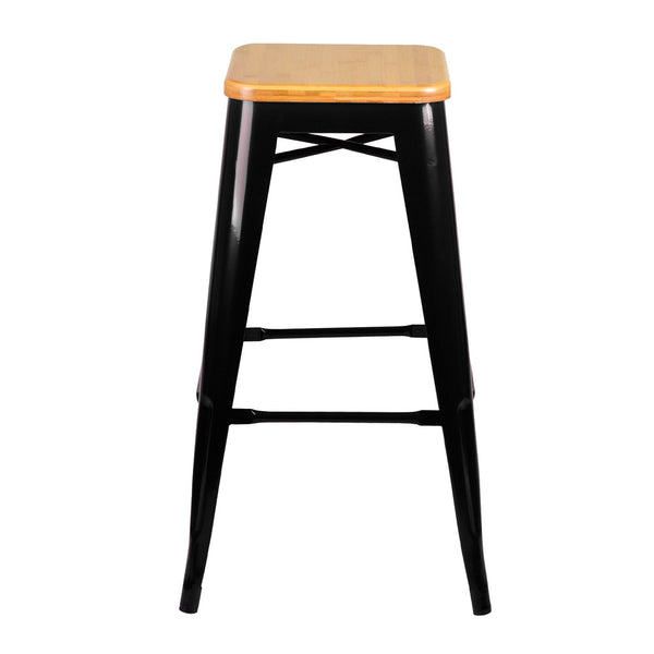 Set of 2 Replica Tolix Bar Stool Bamboo Seat 76cm Black
