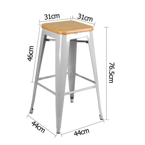 Set of 2 Replica Tolix Bar Stool Bamboo Seat 76cm Metal