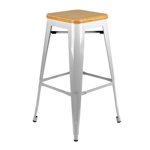 Set of 2 Replica Tolix Bar Stool Bamboo Seat 76cm Metal