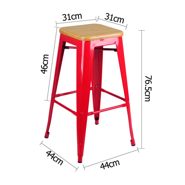 Set of 2 Replica Tolix Bar Stool Bamboo Seat 76cm Red