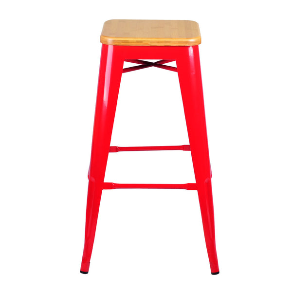 Set of 2 Replica Tolix Bar Stool Bamboo Seat 76cm Red
