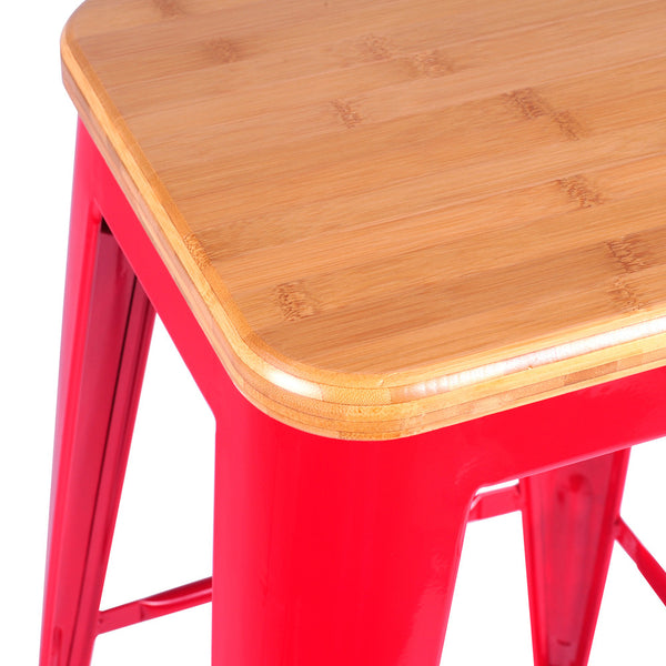 Set of 2 Replica Tolix Bar Stool Bamboo Seat 76cm Red