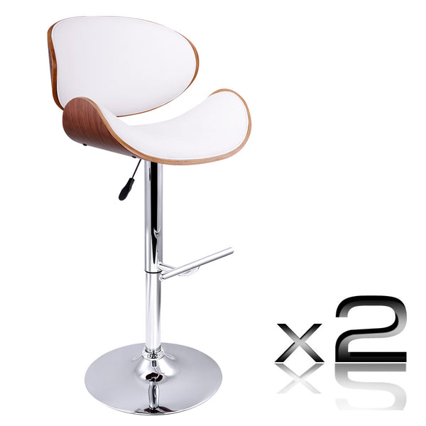 Set of 2 Wooden Kitchen Bar Stool Padded Seat White