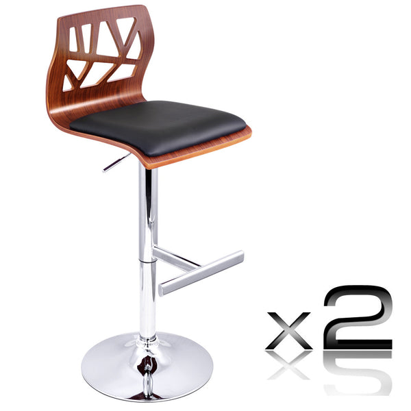 Set of 2 PU Leather Wooden Kitchen Bar Stool Padded Seat Black