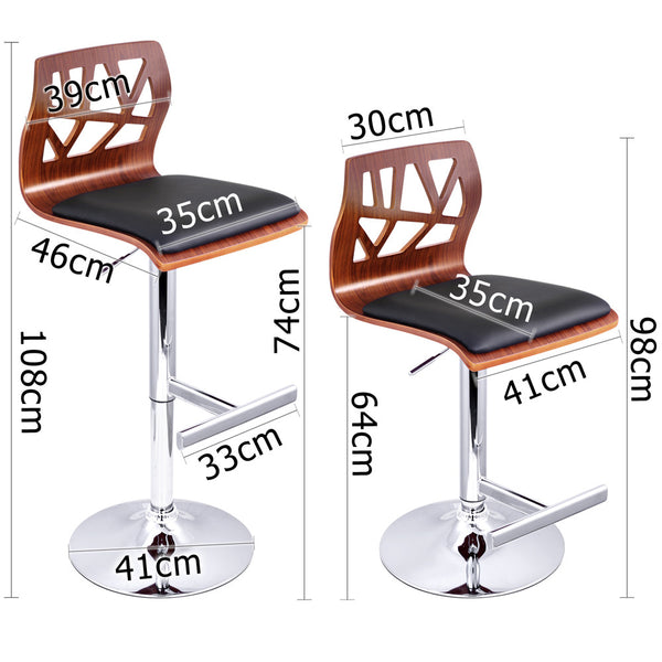 Set of 2 PU Leather Wooden Kitchen Bar Stool Padded Seat Black