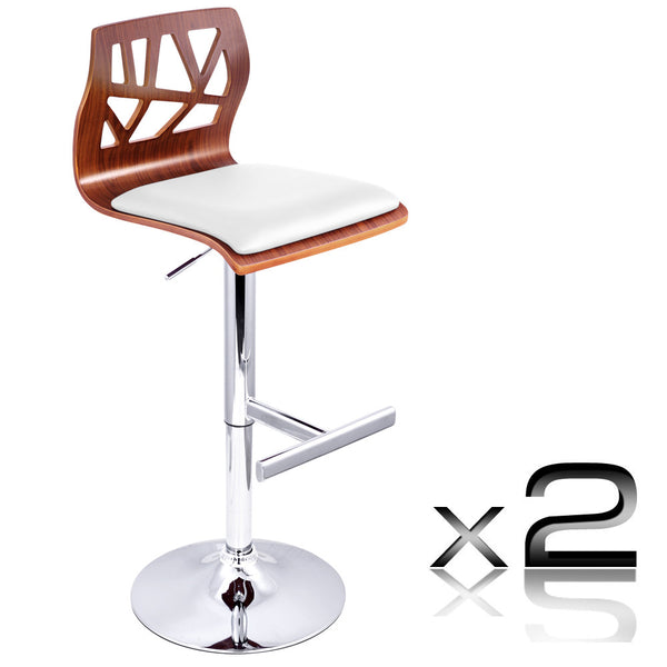 Set of 2 PU Leather Wooden Kitchen Bar Stool Padded Seat White