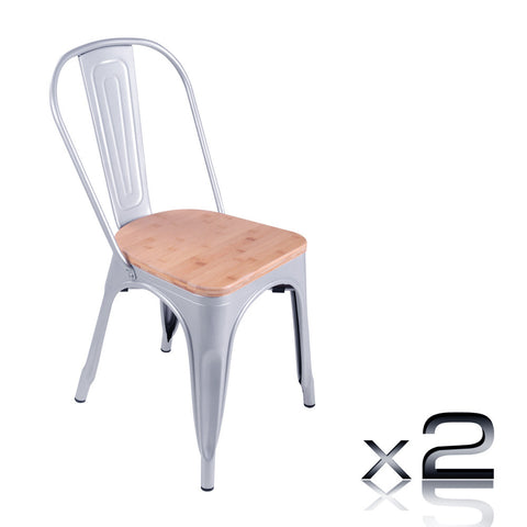 Set of 2 Replica Tolix Dining Metal Chair Bamboo Seat Gloss Metal
