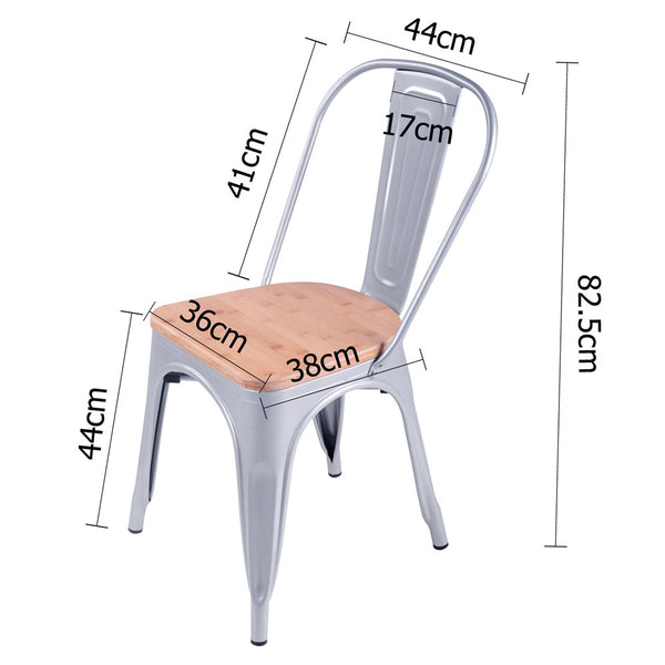 Set of 2 Replica Tolix Dining Metal Chair Bamboo Seat Gloss Metal
