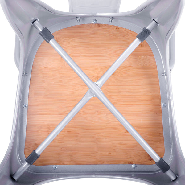 Set of 2 Replica Tolix Dining Metal Chair Bamboo Seat Gloss Metal