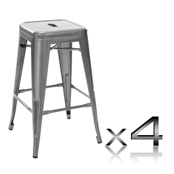 Set of 4 Replica Tolix Kitchen Bar Stool 66cm Metallic