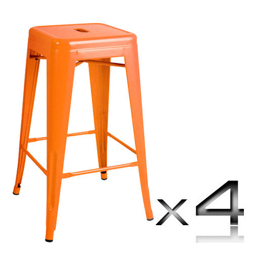 Set of 4 Replica Tolix Kitchen Bar Stool 66cm Orange