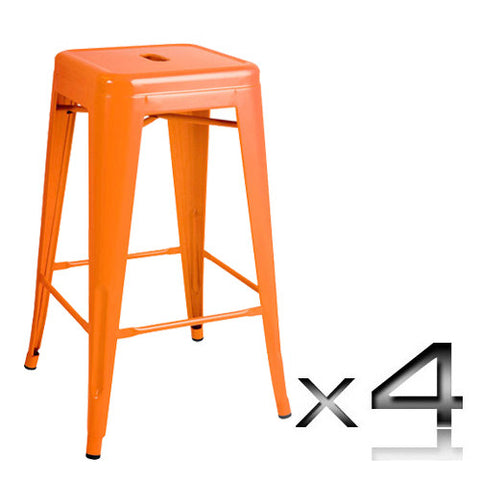 Set of 4 Replica Tolix Kitchen Bar Stool 66cm Orange
