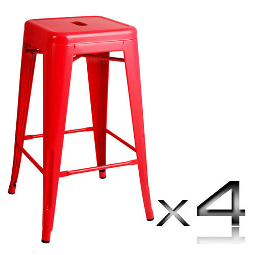 Set of 4 Replica Tolix Kitchen Bar Stool 66cm Red