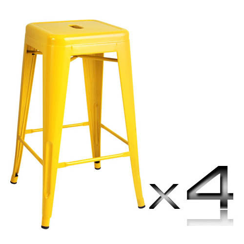 Set of 4 Replica Tolix Kitchen Bar Stool 66cm Yellow