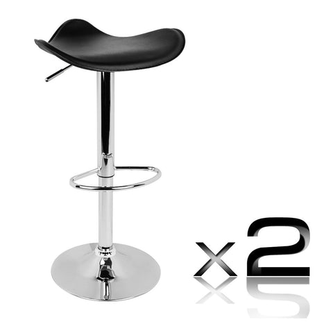 Set of 2 PVC Leather Kitchen Bar Stool Black
