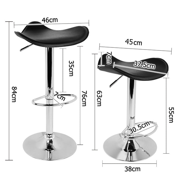 Set of 2 PVC Leather Kitchen Bar Stool Black