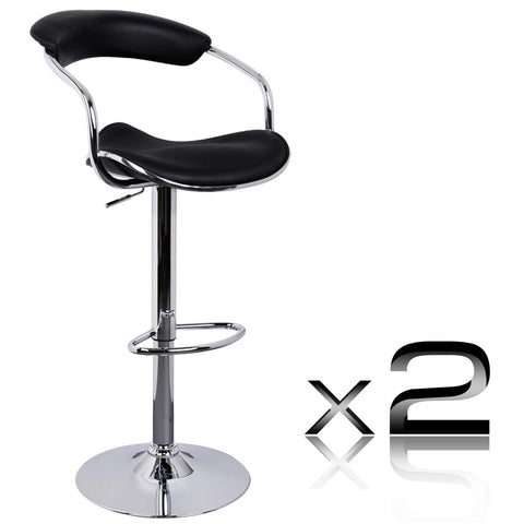 Set of 2 PU Leather Kitchen Bar Stool Black