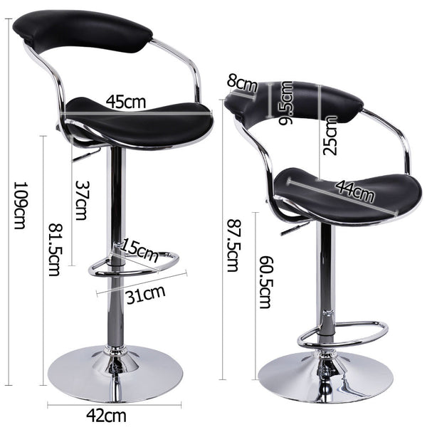 Set of 2 PU Leather Kitchen Bar Stool Black